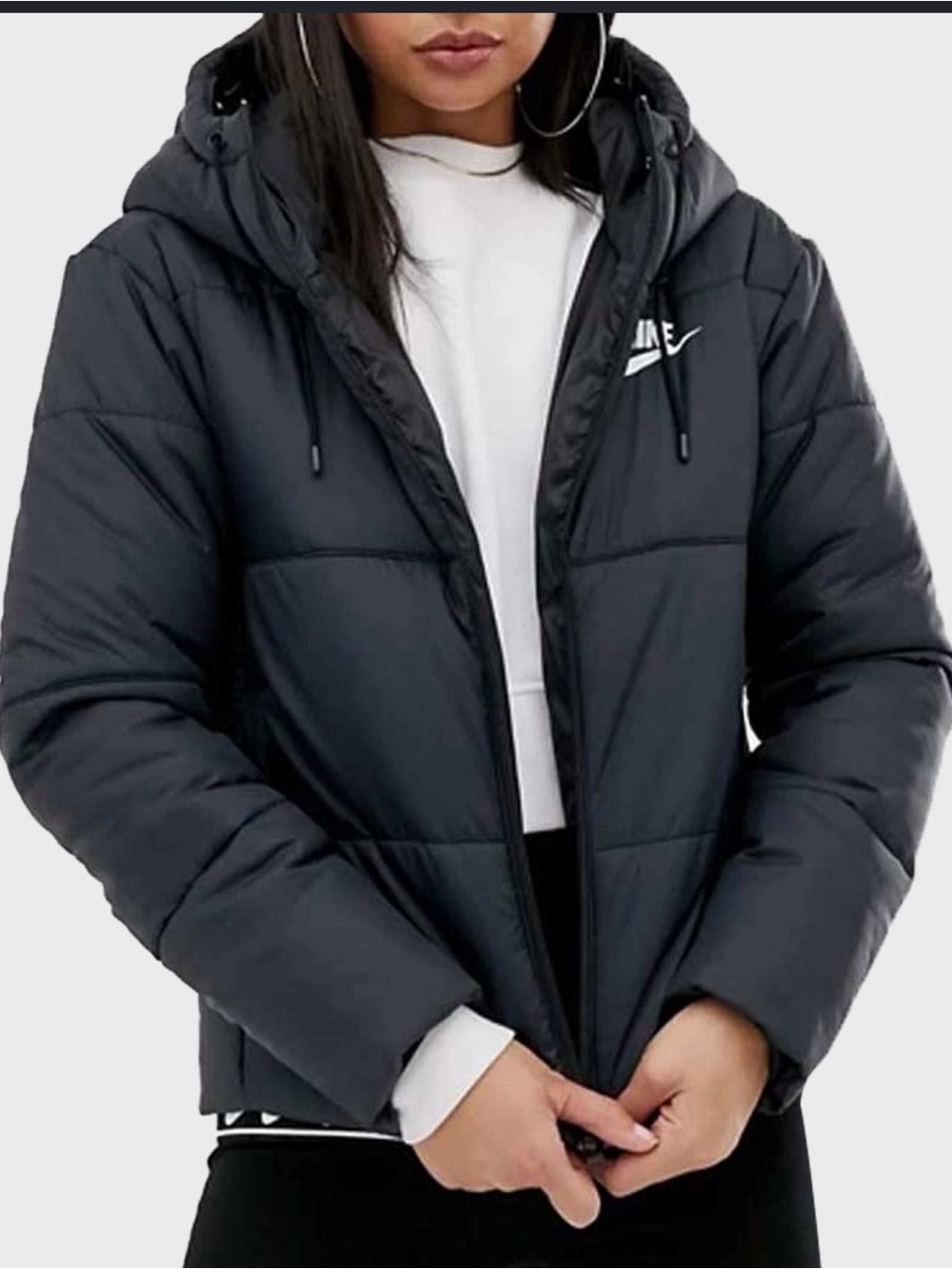 Nike Women's Black Hooded Quilted Puffer Grand Army Leila Kwan Zimmer Jacket M